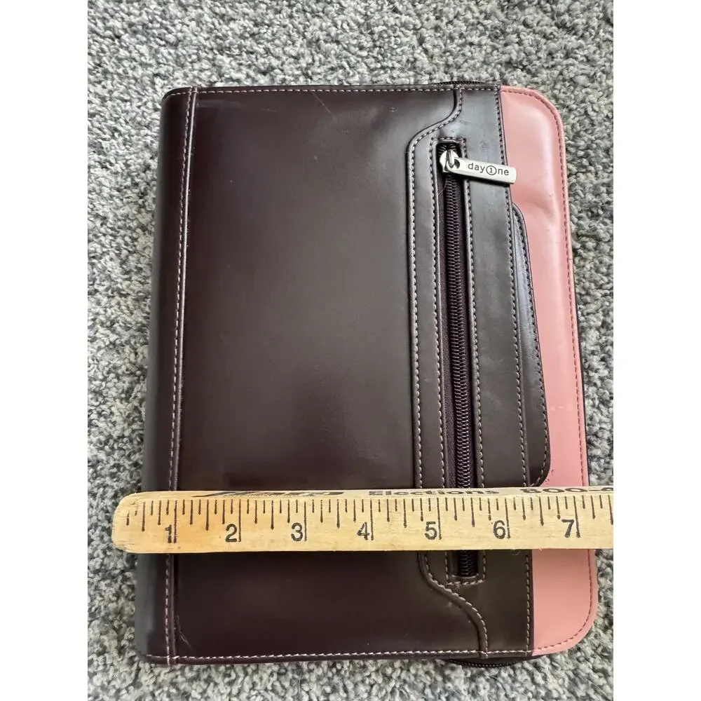 Franklin Covey Day One Zip Planner Binder W/ Handles Brown Pink Purse Organizer